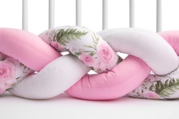 Sensillo, ochraniacz do łóżeczka warkocz 210cm, różowy kwiaty