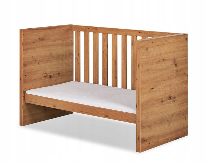 Klupś Amelia, łóżeczko drewniane dębowe z barierką 120x60cm