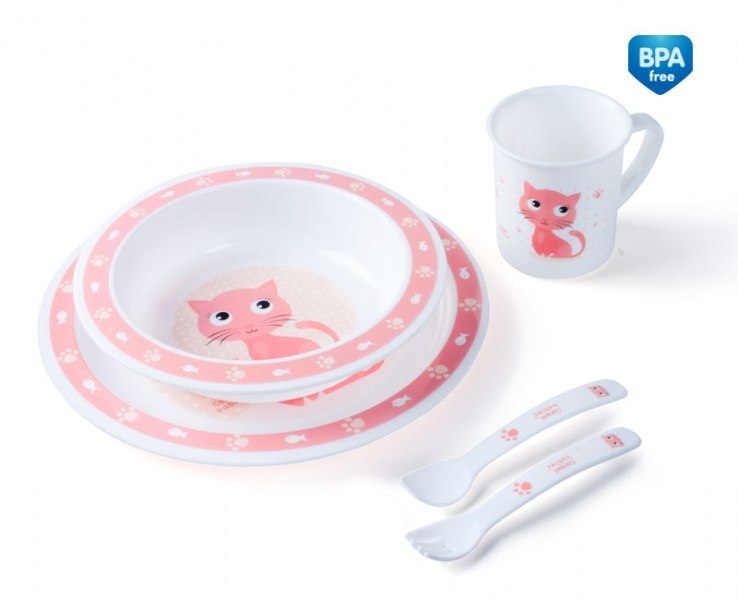 Canpol Babies, Plastikowy zestaw stołowy Cute Animals kotek różowy