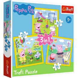 Trefl, puzzle 3w1 Wesoły dzień Peppy 3+