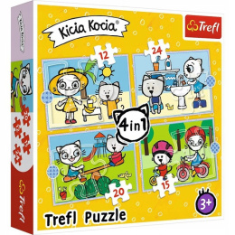 Trefl, Puzzle 4w1 Dzień Kici Koci 3+