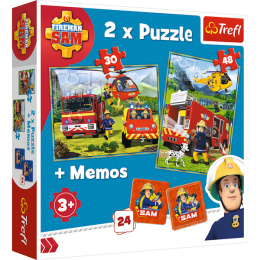 Trefl, puzzle 2w1+memos Strażacy w akcji 3+