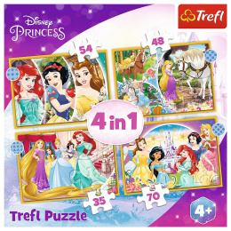 Trefl, puzzle 4w1 księżniczki Szczęśliwy dzień 4+
