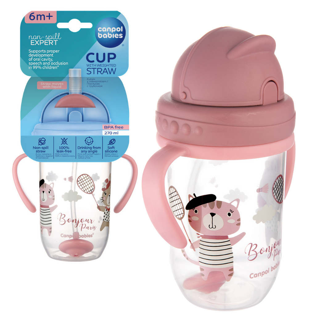 Canpol babies non-spill cup with weighted straw 270ml BONJOUR PARIS