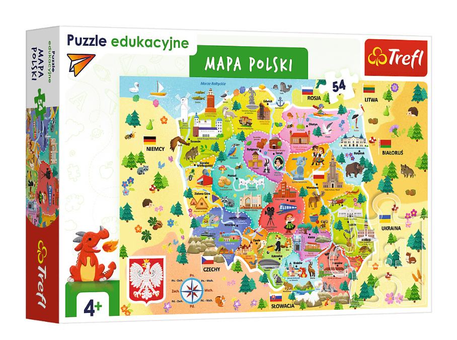 Trefl, puzzle edukacyjne 54el 4+ mapa Polski