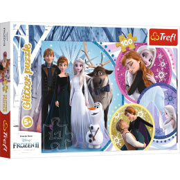 Trefl, puzzle 100el 5+ glitter W blasku miłości Frozen