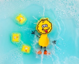 Glo Pals, Postać do kąpieli Wielki Ptak, Ulica Sezamkowa, zestaw z dwiema kostkami sensorycznymi świecącymi w wodzie 3+