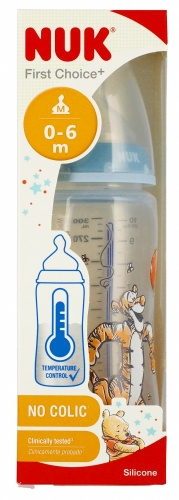 NUK, butelka 300ml tygrysek, niebieska ze wskaźnikiem temperatury