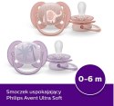 Philips Avent, smoczek uspokajający ultra soft, 0-6m róż/fiolet wzór